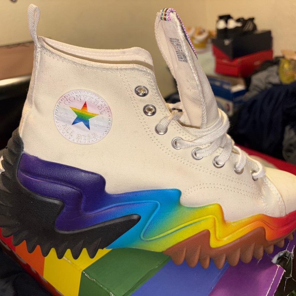 Converse Kids Rainbow-Accent High-Top Sneakers in White
